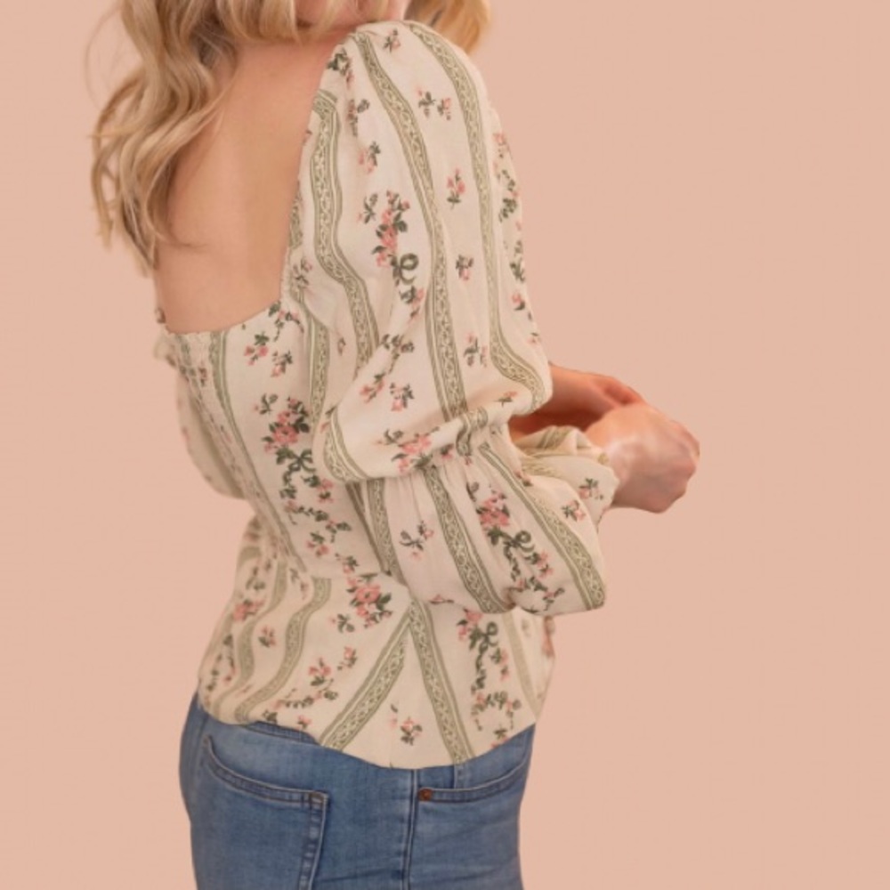 Cream White Floral Button-up Blouse (DUPE, NOT AUTHENTIC!)
